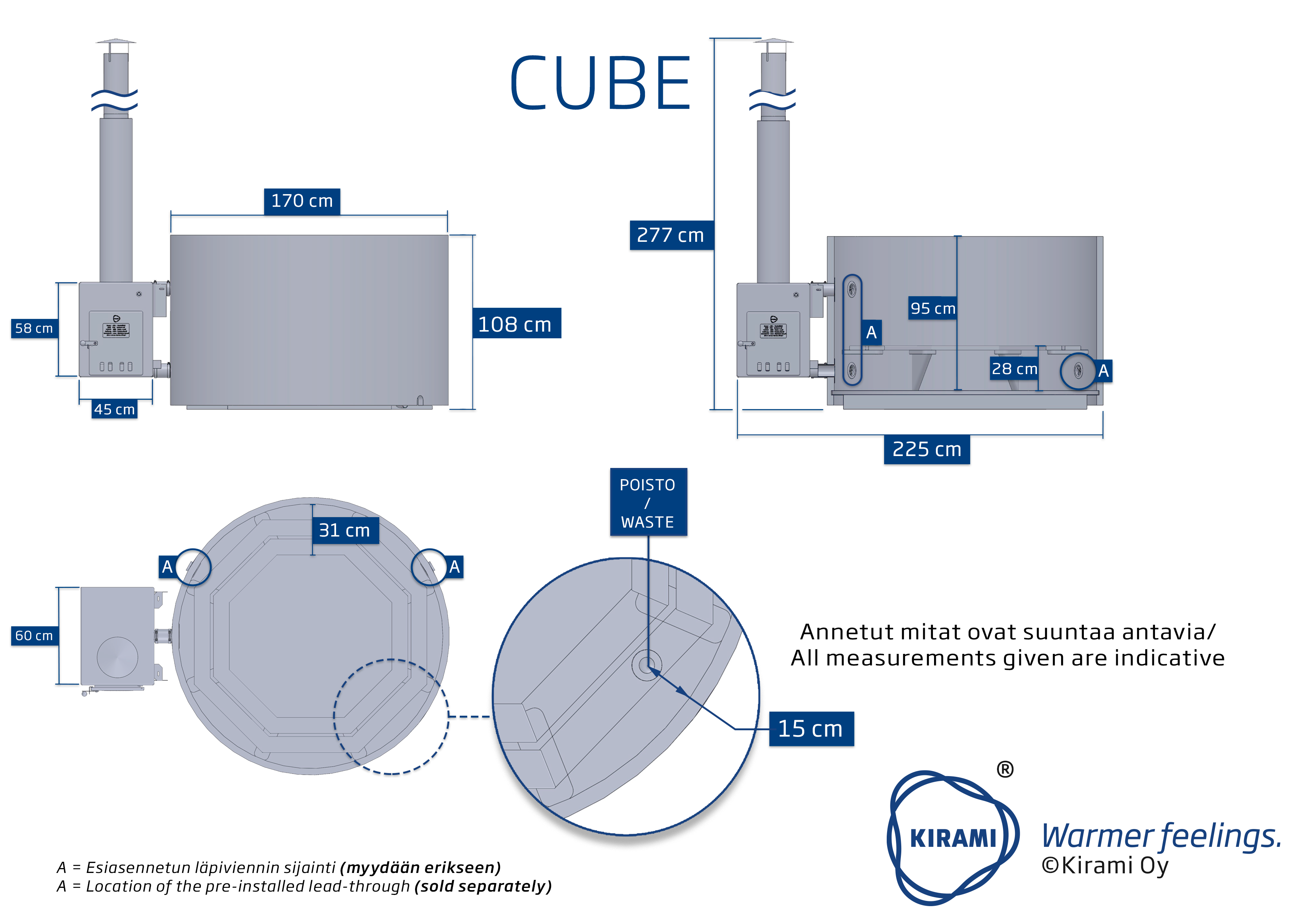 Premium Woody M Cube dimensionale tekning