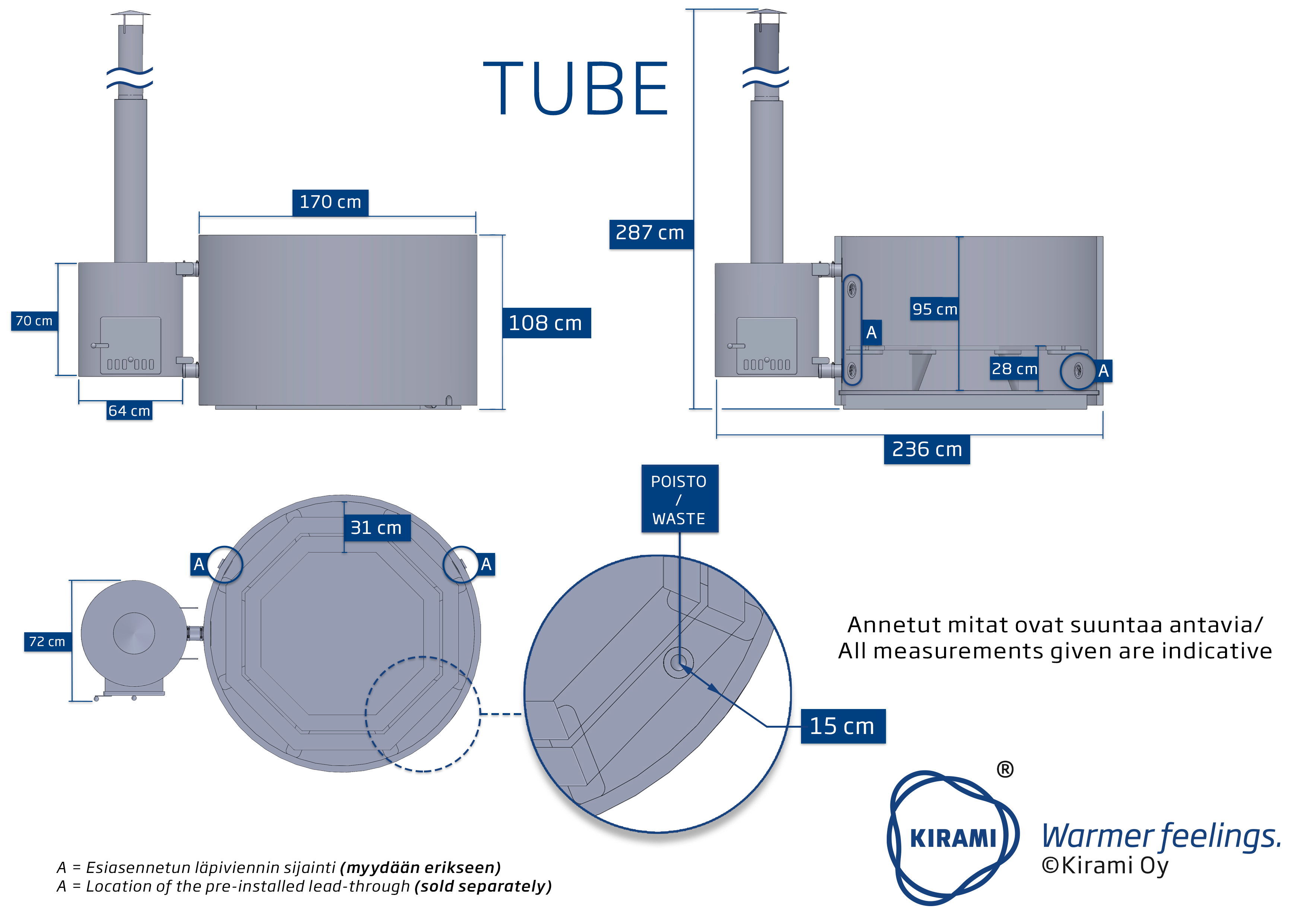 Premium Woody M Tube dimensionale tekning