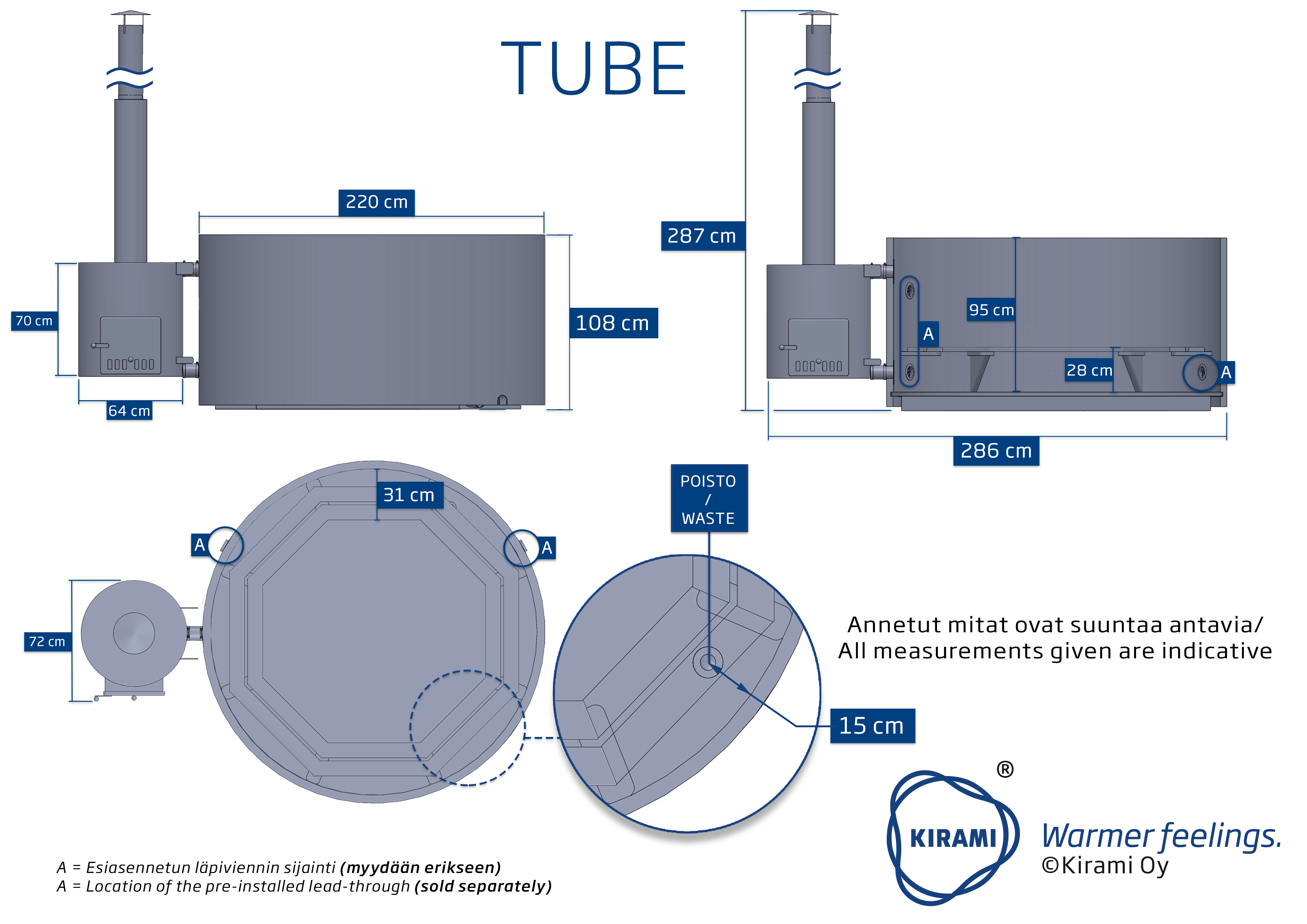 Original Woody XL Tube dimensionale tekning