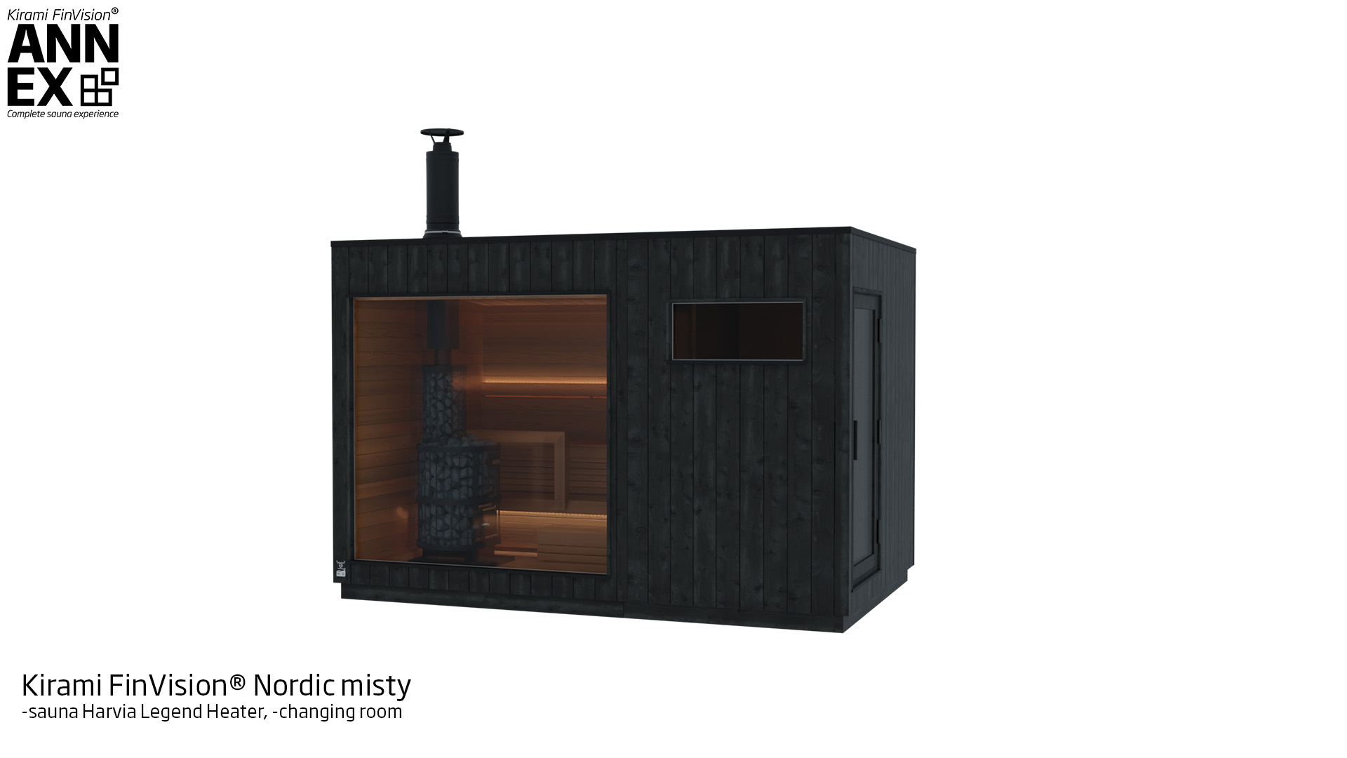 Kirami FinVision® -sauna ( with Harvia Legend Heater), -changing room Nordic misty | Kirami FinVision® Annex