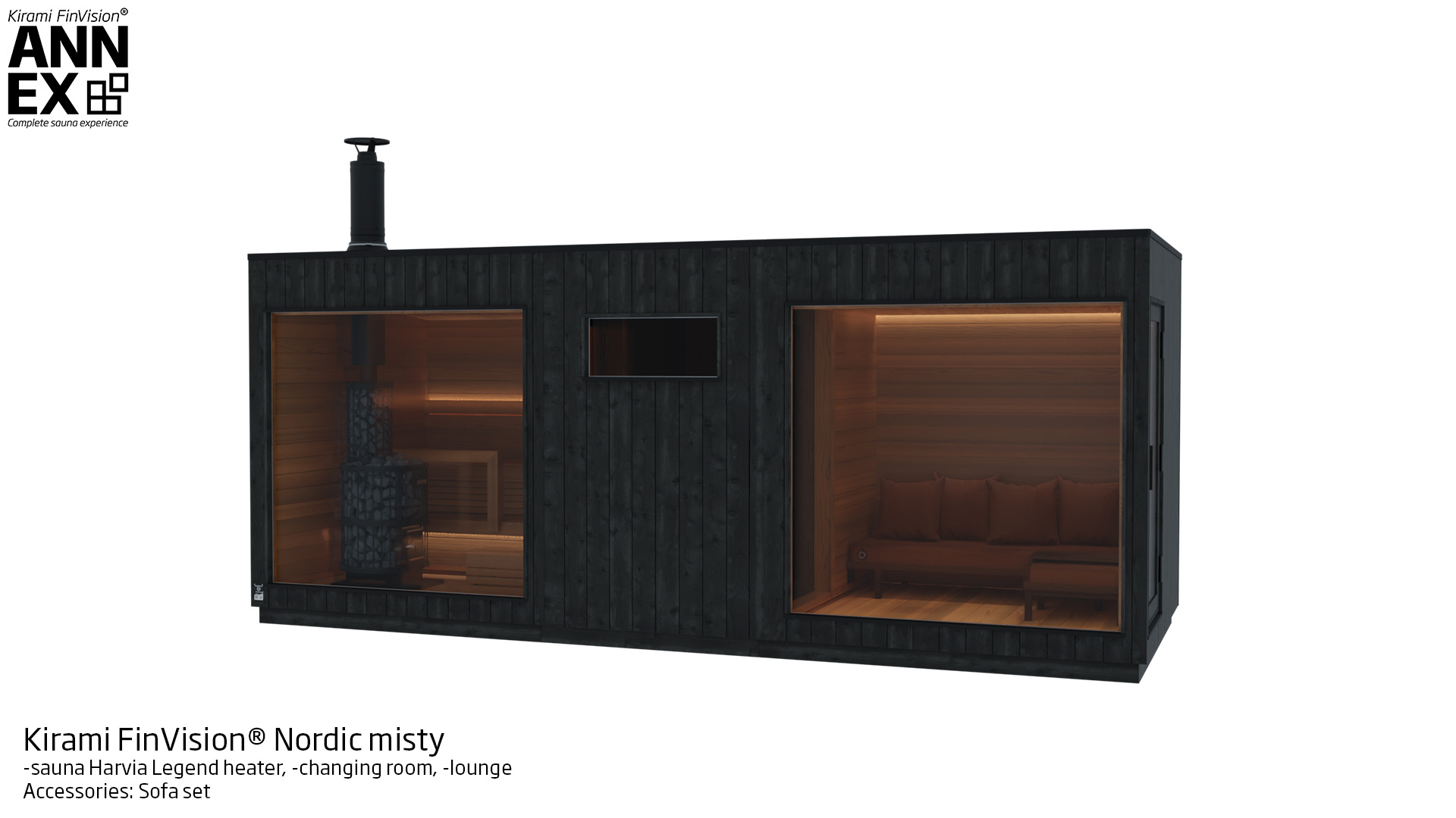 Kirami FinVision® -sauna, -changing room, -lounge Nordic misty | Kirami FinVision ®Annex