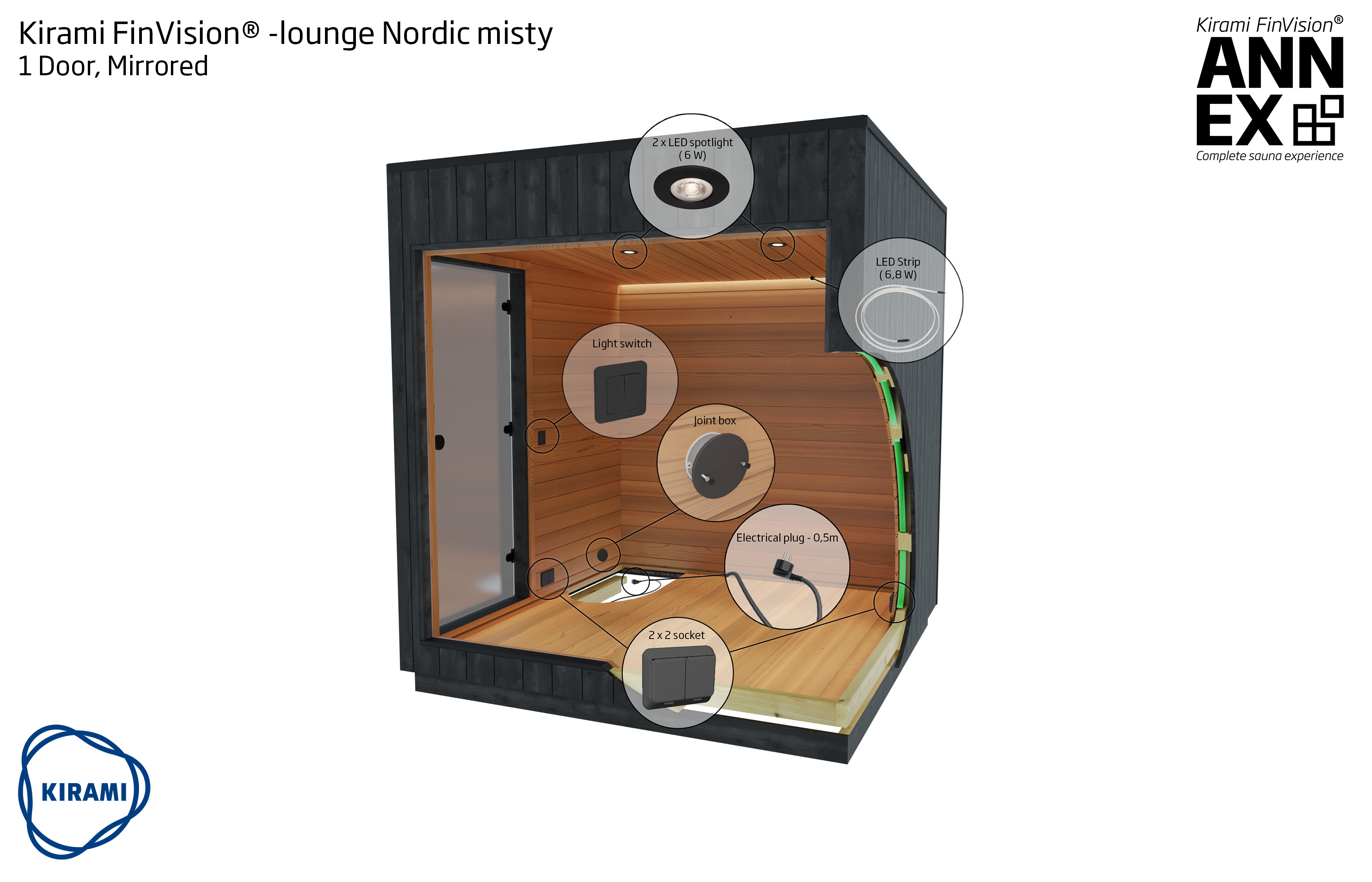 Kirami FinVision® -lounge M Nordic misty, Mirrored 1 deur